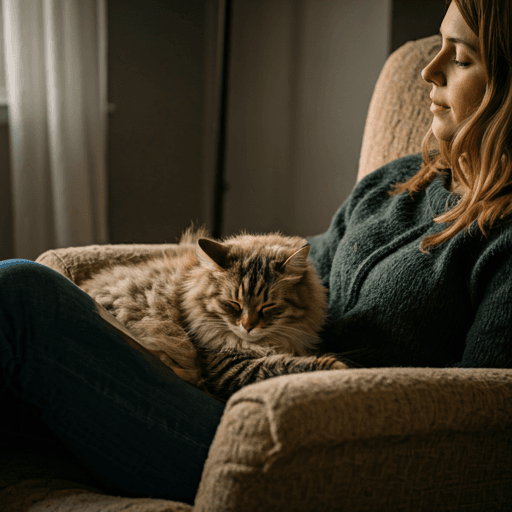 Person reading with a cat resting nearby